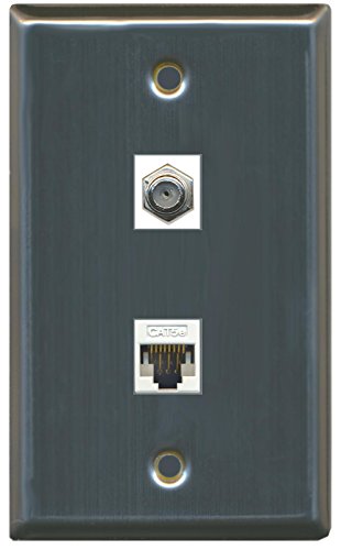 RiteAV (1 Gang Flat Coax Cat5e White Wall Plate Stainless Steel