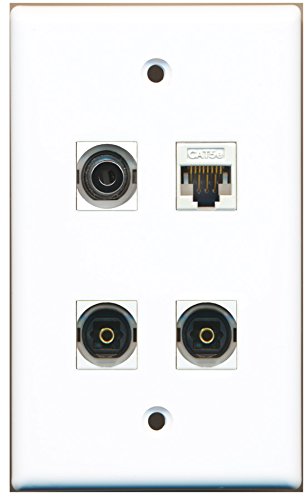 RiteAV - 2 Port Toslink 1 Port 3.5mm 1 Port Cat5e Ethernet White Wall Plate