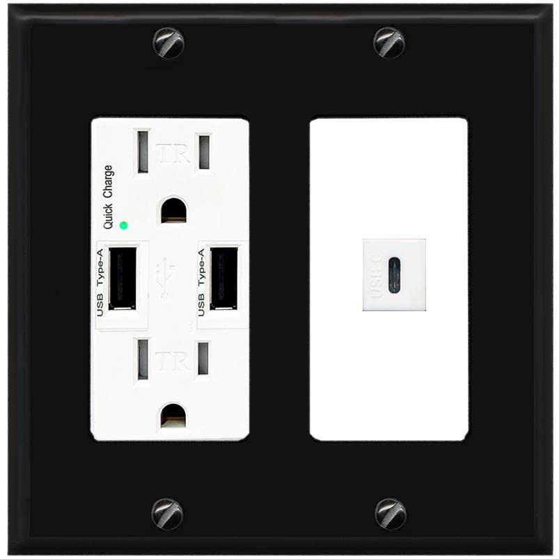 RiteAV USBC Wall Plate - USB Charger [Black/White]