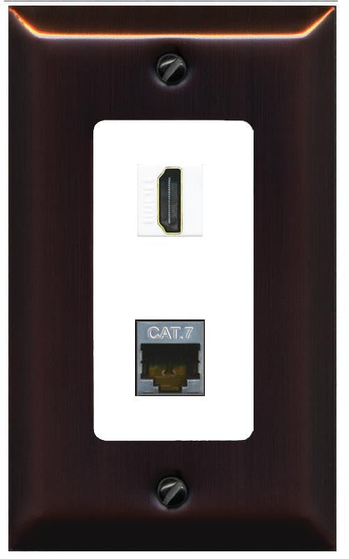 RiteAV HDMI and Cat7 Wall Plate - 1 Gang [Bronze/White]