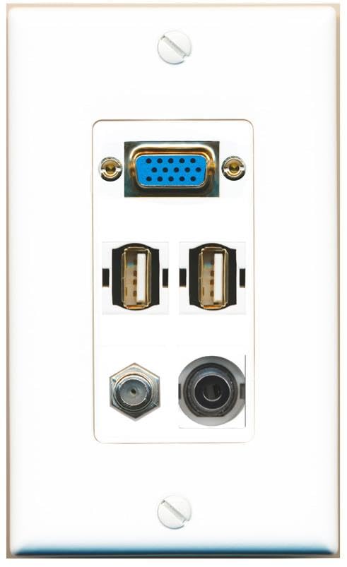 RiteAV SVGA + 3.5mm COAX 2 USB2 Wall Plate [White]