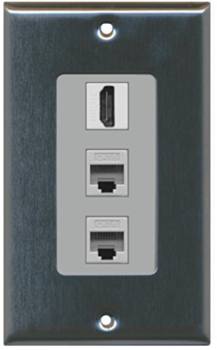 RiteAV - 1 Port HDMI 2 Port Cat6 Ethernet Decorative Wall Plate - Stainless/Gray