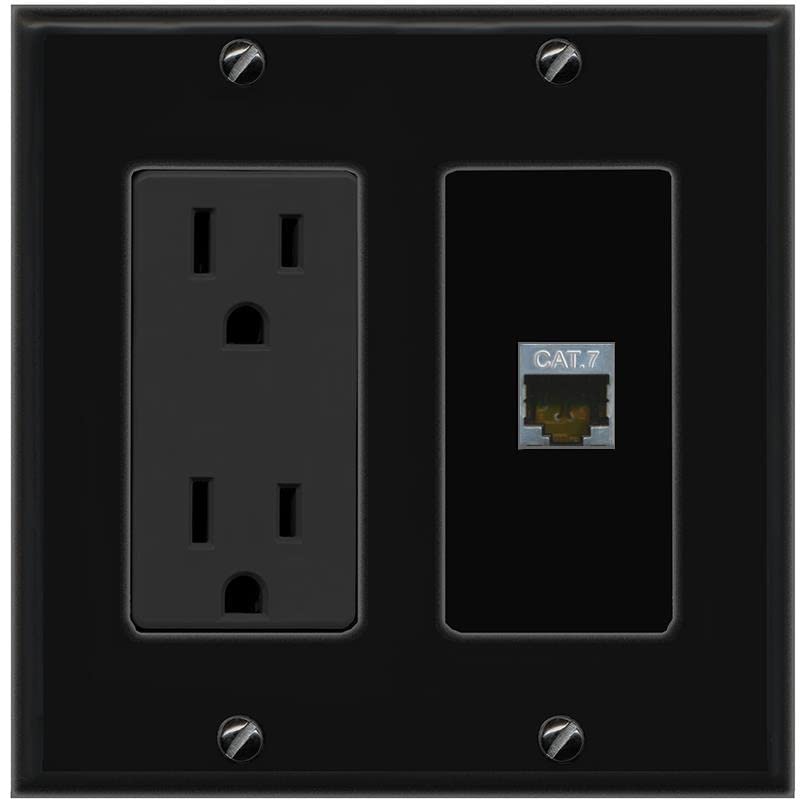 RiteAV CAT7 Wall Plate with Power Outlet [Black]