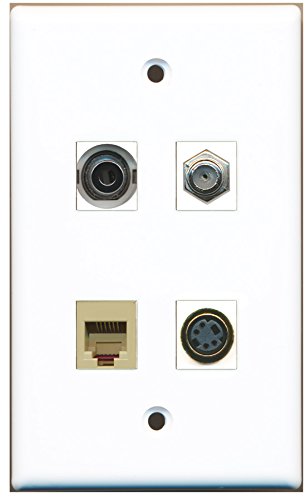 RiteAV - 1 Port Coax Cable TV- F-Type 1 Port Phone RJ11 RJ12 Beige 1 Port S-Video 1 Port 3.5mm Wall Plate