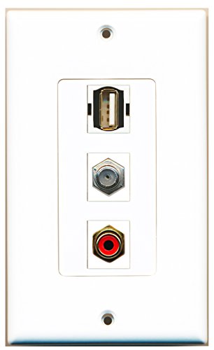 RiteAV 1 Port RCA Red 1 Port Coax Cable TV- F-Type 1 Port USB A-A Wall Plate OVERSIZED