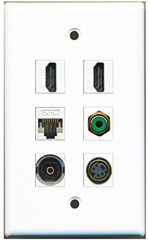 RiteAV - 2 HDMI 1 Port RCA Green 1 Port S-Video 1 Port Toslink 1 Port Cat5e Ethernet White Wall Plate