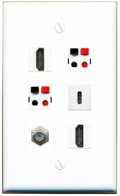 RiteAV COAX 2 HDMI 2 SPEAKER USBC Flat/Solid Wall Plate [White]