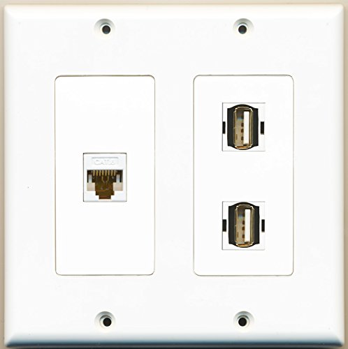 RiteAV - 2 Port USB A-A 1 Port Cat6 Ethernet White - 2 Gang Wall Plate