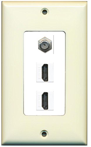 RiteAV - 2 Port HDMI 1 Coax Cable TV- F-Type Decorative Wall Plate - Light Almond/White