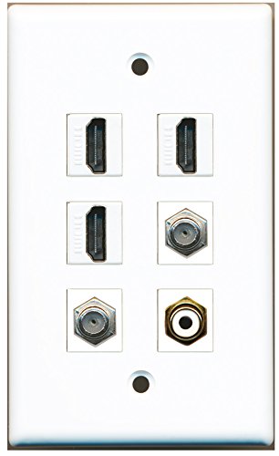 RiteAV - 3 HDMI 1 Port RCA White 2 Port Coax Cable TV- F-Type Wall Plate