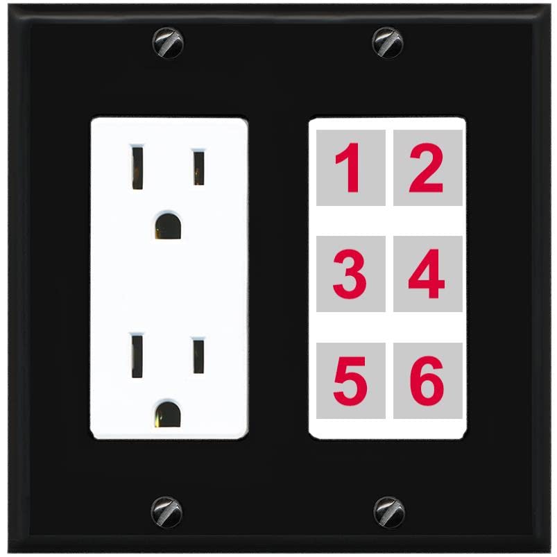 RiteAV 6 Port Custom Wall Plate - Outlet [Black/White]