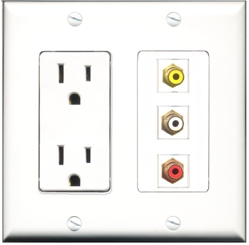 RiteAV - 15 Amp Power Outlet 1 Port RCA Red 1 Port RCA White 1 Port RCA Yellow Decorative Wall Plate