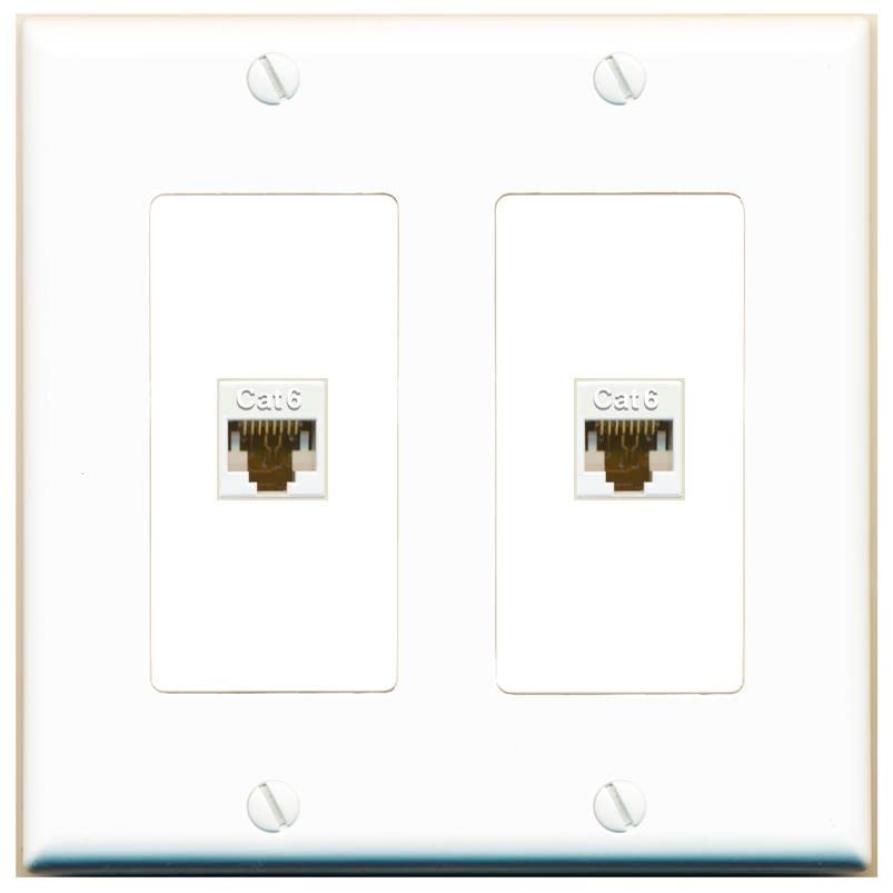 RiteAV 2 Port Cat6 Ethernet Wall Plate - 2 Gang [White/White]