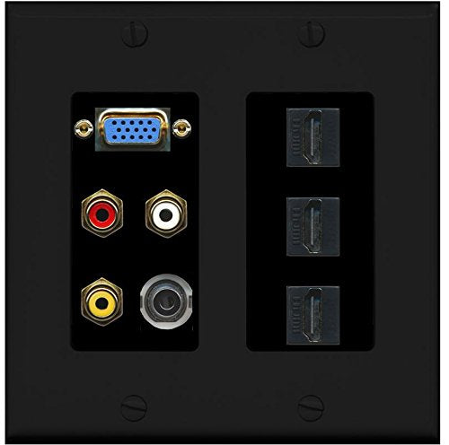 RiteAV (2 Gang Decorative Svga Composite 3.5mm 3 HDMI Wall Plate Black