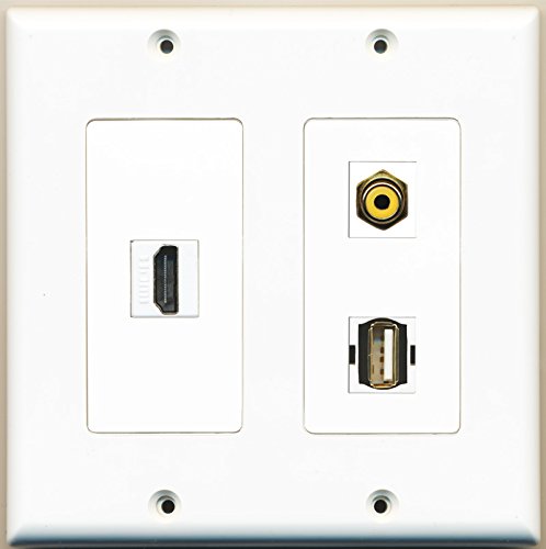 RiteAV - 1 Port HDMI 1 Port RCA Yellow 1 Port USB A-A - 2 Gang Wall Plate