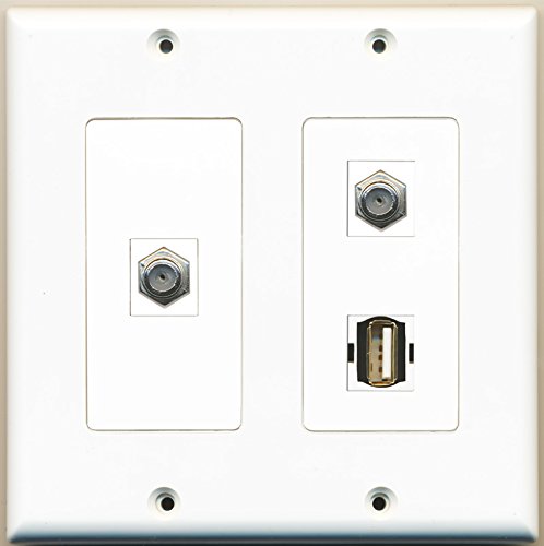 RiteAV - 2 Port Coax Cable TV- F-Type 1 Port USB A-A - 2 Gang Wall Plate
