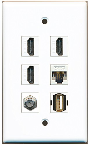 RiteAV - 3 HDMI 1 Port Coax Cable TV- F-Type 1 Port USB A-A 1 Port Cat5e Ethernet White Wall Plate