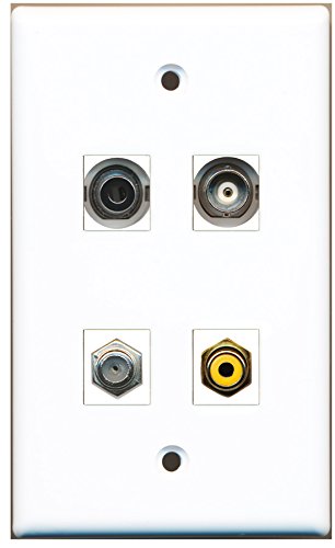 RiteAV - 1 Port RCA Yellow 1 Port Coax Cable TV- F-Type 1 Port 3.5mm 1 Port BNC Wall Plate