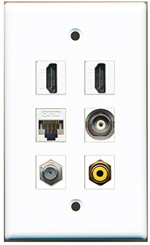 RiteAV - 2 HDMI 1 Port RCA Yellow 1 Port Coax Cable TV- F-Type 1 Port BNC 1 Port Cat5e Ethernet White Wall Plate