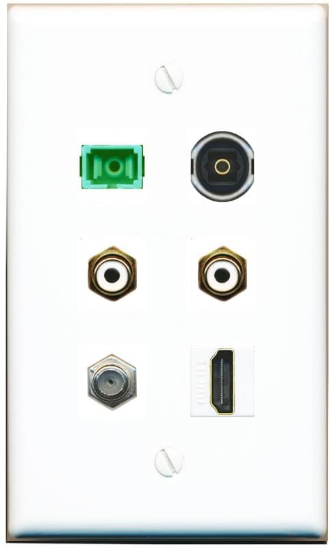RiteAV Coax HDMI 2 RCA-White SC-APC-SX TOSLINK Flat/Solid Wall Plate [White]