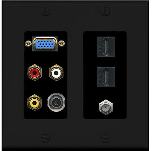 RiteAV (2 Gang Decorative Svga Composite 3.5mm 2 HDMI Coax Wall Plate Black