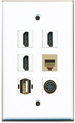 RiteAV - 3 HDMI 1 Port USB A-A 1 Port Phone RJ11 RJ12 Beige 1 Port S-Video Wall Plate