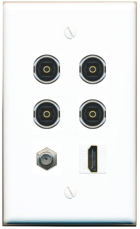RiteAV COAX HDMI 4 TOSLINK Flat/Solid Wall Plate [White]