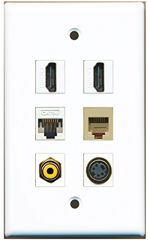 RiteAV - 2 HDMI 1 Port RCA Yellow 1 Port Phone RJ11 RJ12 Beige 1 Port S-Video 1 Port Cat5e Ethernet White Wall Plate