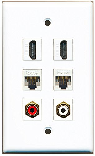 RiteAV - 2 HDMI 1 Port RCA Red 1 Port RCA White 2 Port Cat5e Ethernet White Wall Plate