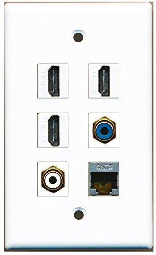 RiteAV - 3 HDMI 1 Port RCA White 1 Port RCA Blue 1 Port Shielded Cat6 Ethernet Wall Plate