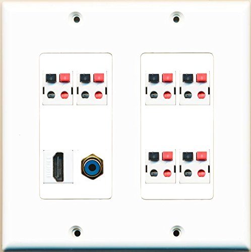 RiteAV Hdmi RCA Blue 6.1 Speaker Jack Home Theater Wall Plate White