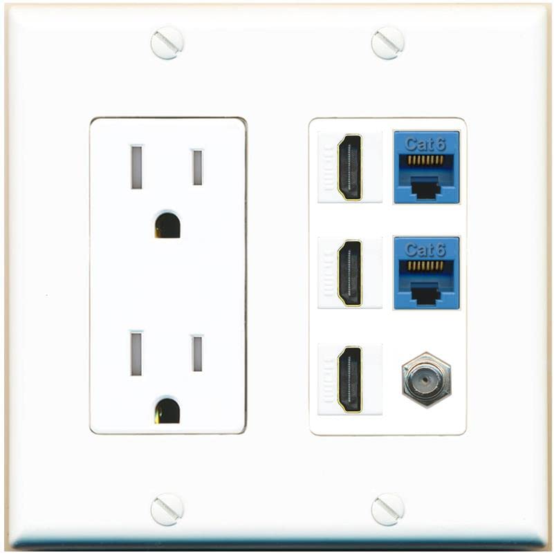 RiteAV 3 HDMI Wall Plate 2 Cat6 1 Coax - Tamper-Resistant [White/White]