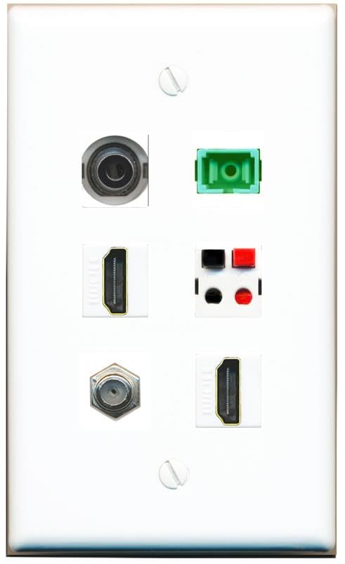 RiteAV 3.5mm COAX 2 HDMI SC-APC-SX SPEAKER Flat/Solid Wall Plate [White]