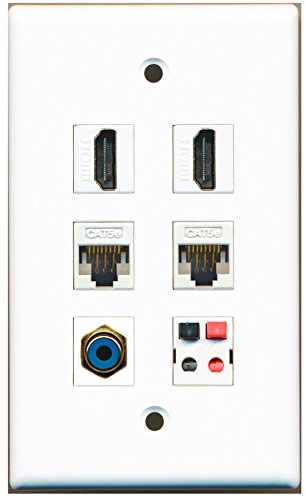 RiteAV - 2 HDMI 1 Port RCA Blue 2 Port Cat5e Ethernet White 1 Port Speaker Wall Plate