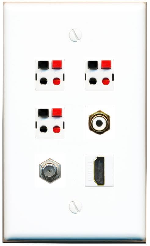 RiteAV COAX HDMI RCA-WHITE 3 SPEAKER Flat/Solid Wall Plate [White]