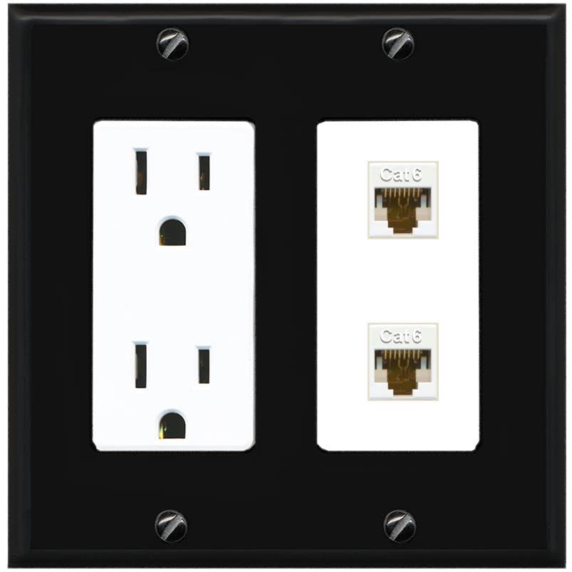 RiteAV 2 Port Cat6 Ethernet Wall Plate - Outlet [Black/White]