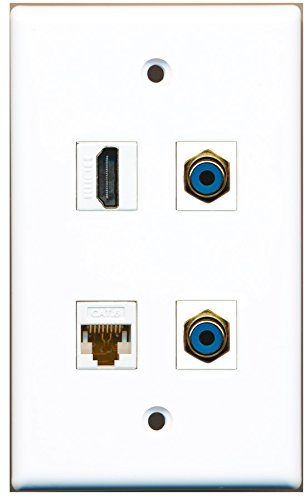 RiteAV - 1 Port HDMI 2 Port RCA Blue 1 Port Cat6 Ethernet White Wall Plate