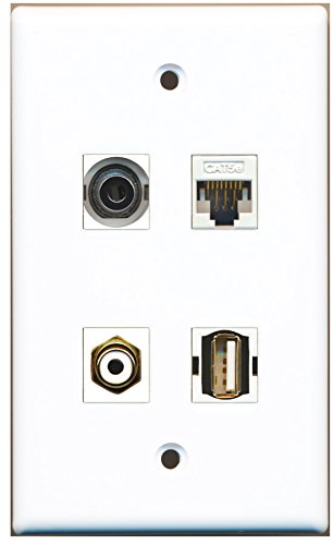 RiteAV - 1 Port RCA White 1 Port USB A-A 1 Port 3.5mm 1 Port Cat5e Ethernet White Wall Plate