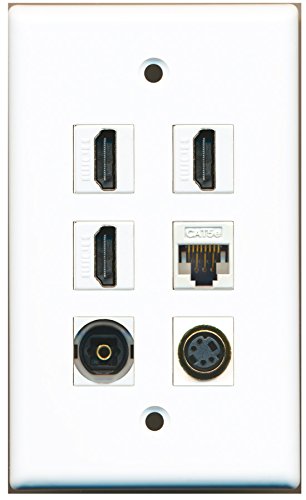 RiteAV - 3 HDMI 1 Port S-Video 1 Port Toslink 1 Port Cat5e Ethernet White Wall Plate