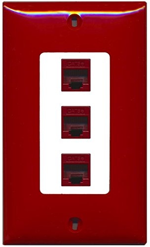 RiteAV 3 Cat5E Red Wall Plate White