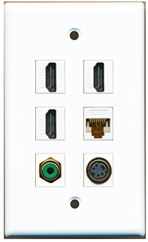 RiteAV - 3 HDMI 1 Port RCA Green 1 Port S-Video 1 Port Cat6 Ethernet White Wall Plate