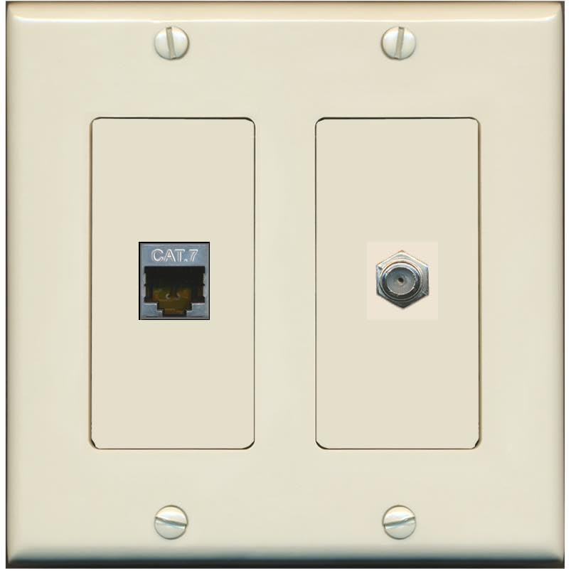RiteAV Coax and Cat7 Wall Plate - 2 Gang [Light-Almond]