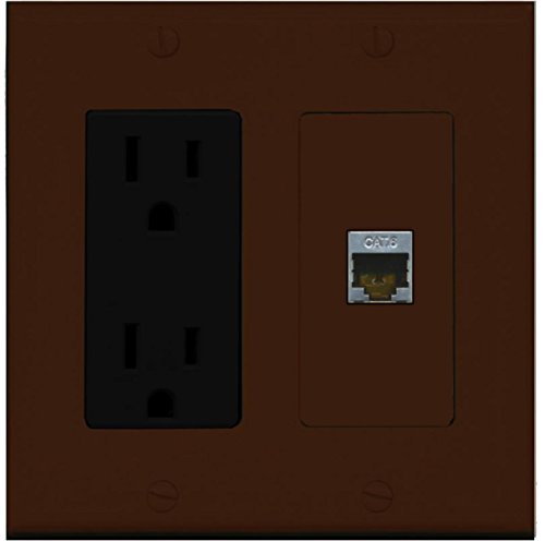 RiteAV - 15 Amp Power Outlet and 1 Port Shielded Cat6 Ethernet Decorative Type Wall Plate - Brown