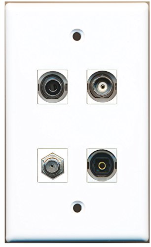 RiteAV - 1 Port Coax Cable TV- F-Type 1 Port Toslink 1 Port 3.5mm 1 Port BNC Wall Plate