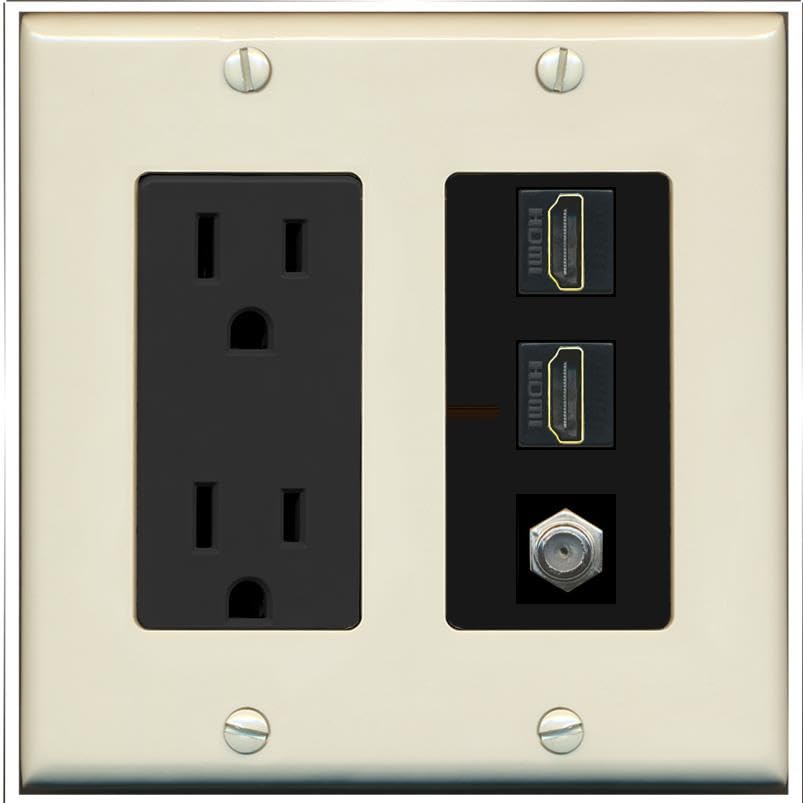 COAX 2 HDMI Wall Plate-Outlet Light-Almond/Black