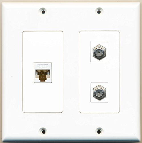 RiteAV - 2 Port Coax Cable TV- F-Type 1 Port Cat6 Ethernet White - 2 Gang Wall Plate