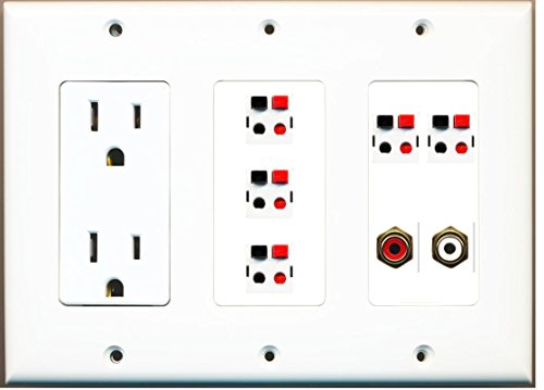 RiteAV - (3 Gang 15A Power Outlet RCA Red RCA White 5 Speaker Jack Wall Plate White