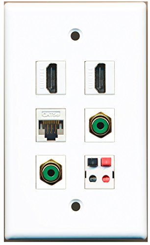 RiteAV - 2 HDMI 2 Port RCA Green 1 Port Cat5e Ethernet White 1 Port Speaker Wall Plate