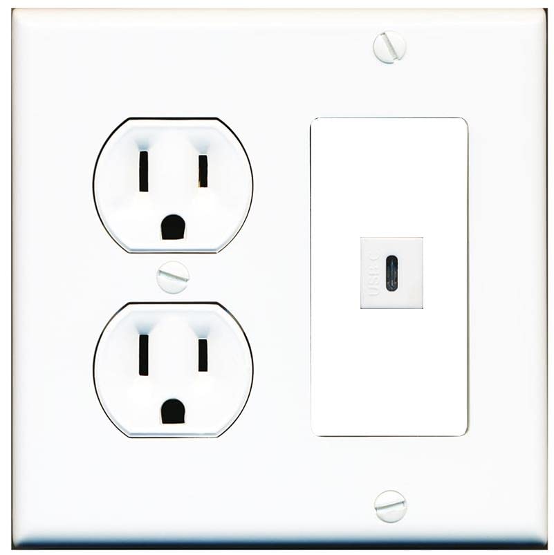 RiteAV USBC Wall Plate - Round Outlet [White/White]