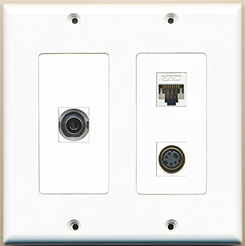RiteAV - 1 Port S-Video 1 Port 3.5mm 1 Port Cat5e Ethernet White - 2 Gang Wall Plate
